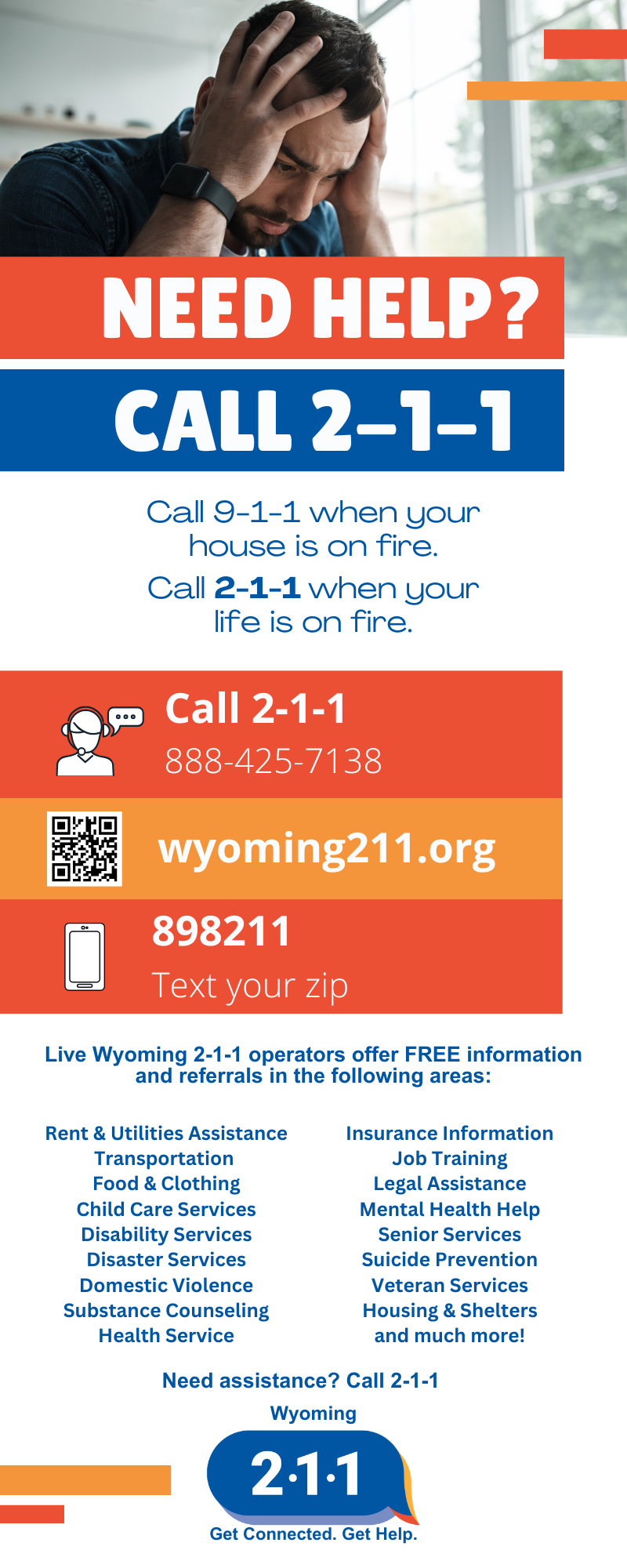 "Need Help? Call 2-1-1" marketing rack card