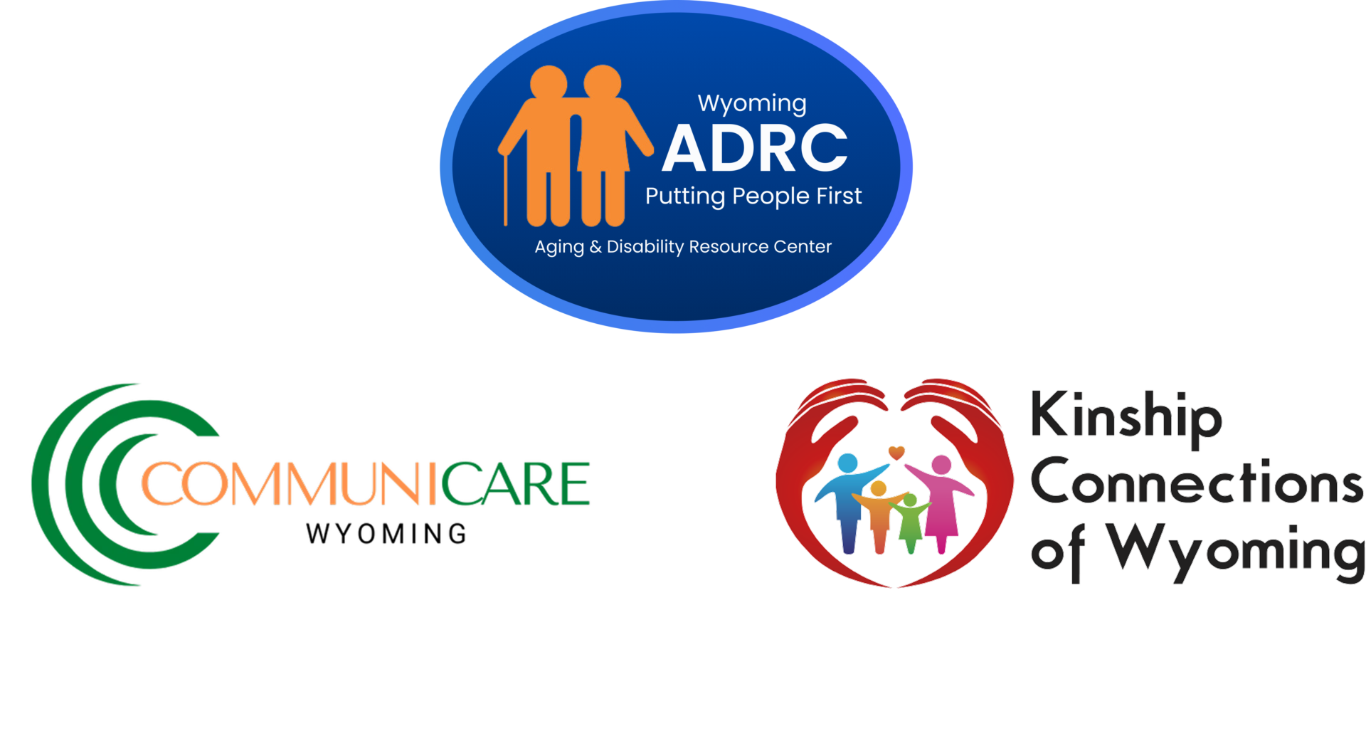 Kinship, CommuniCare, ADRC logo grouped together