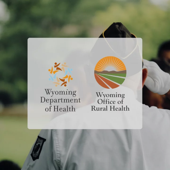 Veteran saluting with the dept. of health and office of rural health logo in front