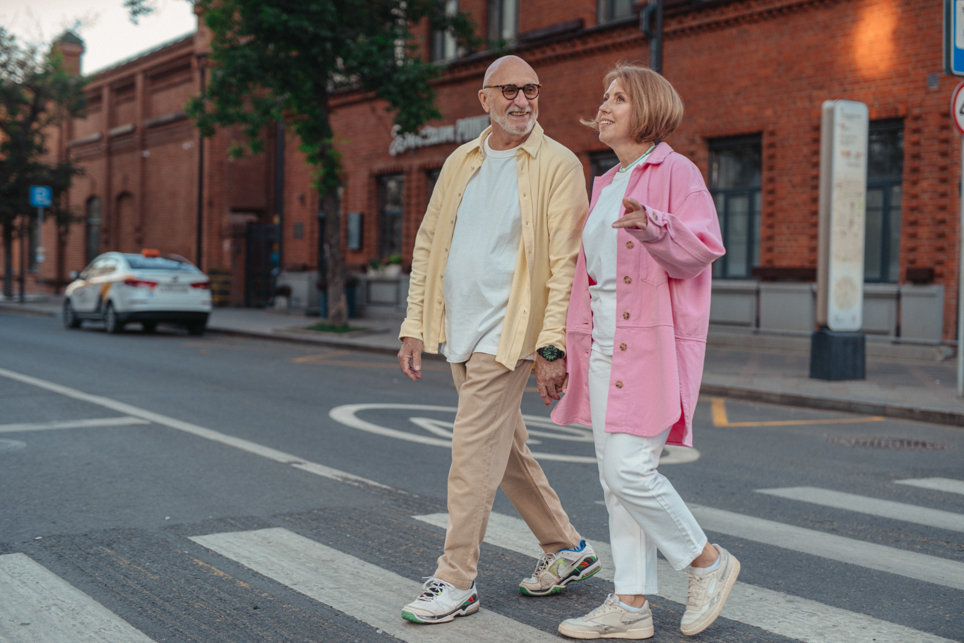 older couple Couple Crossing the Road